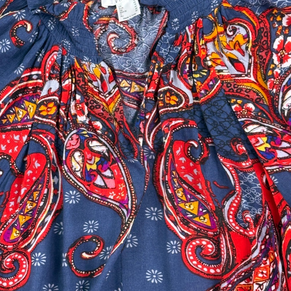 LASCANA for VENUS Blouse Womens M Blue Paisley Boho Smocked Peasant Top Whimsy